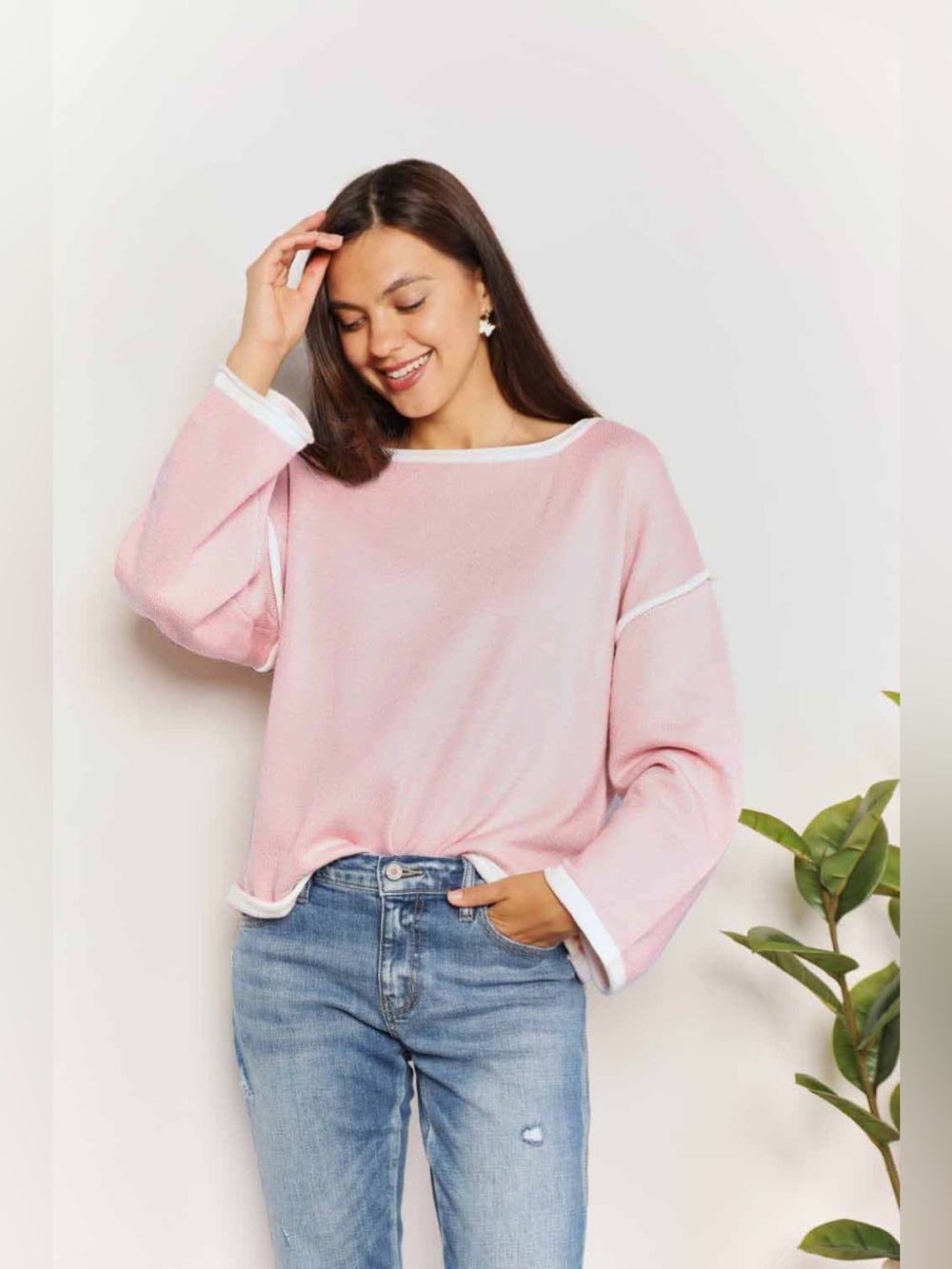 Angel Wings Contrast Detail Dropped Shoulder Knit Top
